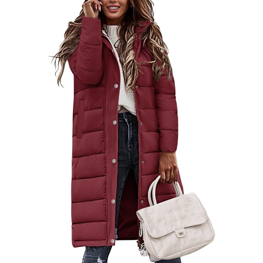 Womens Winter Long Puffer Coats Thicken Warm Quilted Jacket Mid-Length With Side